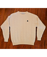 Izod Sweater Mens Large Chunky Cable Knit Winter Ivory Tennis 100% Cotton - $65.46