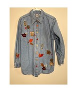 1990s Fashion Bug Denim Fall Leaves Plaid Corduroy Harvest Oxford Shirt 1X - $41.42 CAD