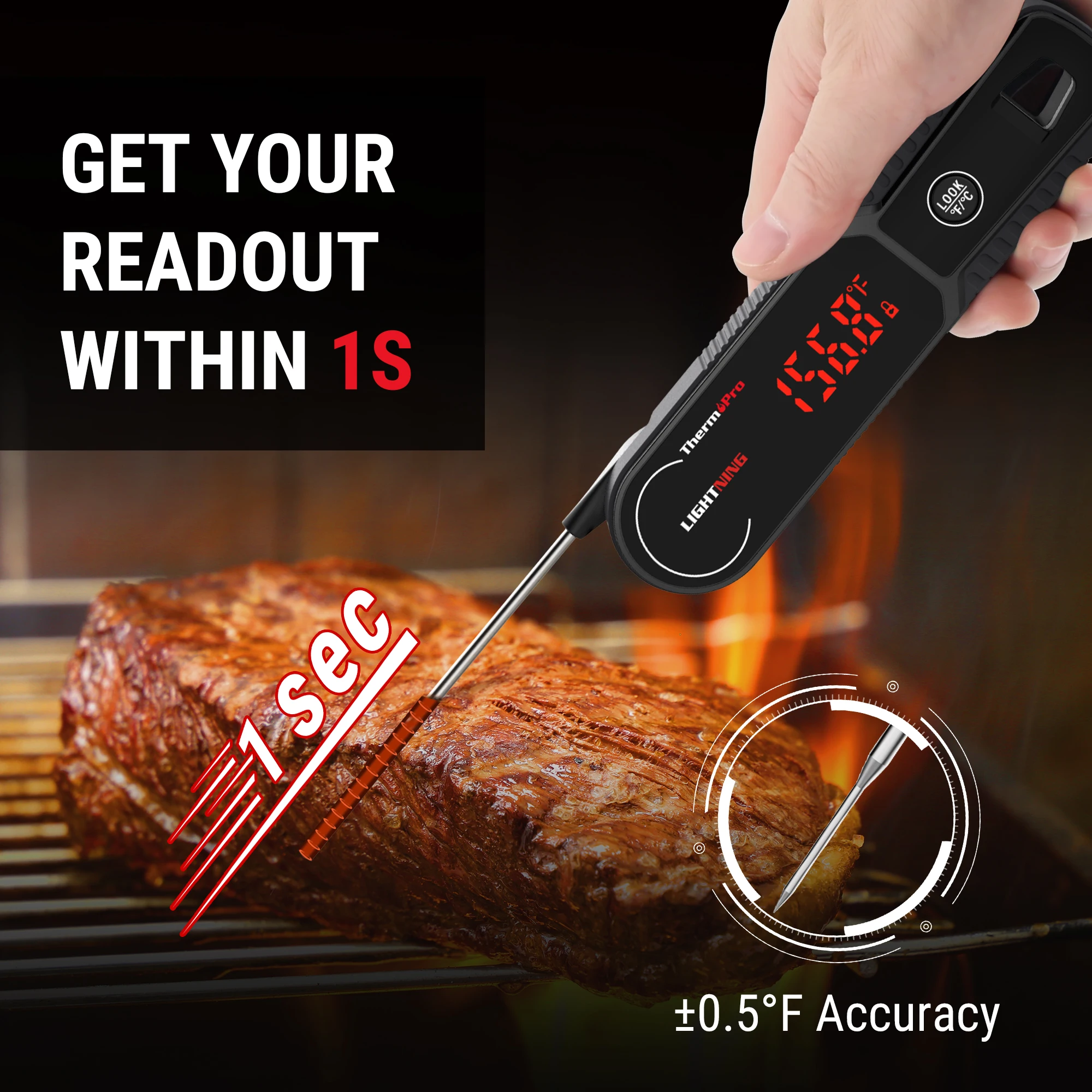 L bbq meat fast reading thermometer for kitchen cooking with automatic rotating display thumb200