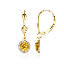 1.25CTW Round Halo Citrine Drop Dangle Leverback Earrings 14K Yellow Gold - £91.78 GBP