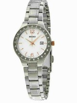 Seiko SUR769 Silver Tone Swarovski Crystal Date Women&#39;s Watch $220  - £80.42 GBP