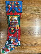 Quilted Material Homemade Large Christmas Stocking Cat Kitten Mouse 40&quot; Long - £8.13 GBP