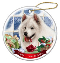 Samoyed Dog Porcelain Hanging Ornament Pet Gift &#39;Santa.. I Can Explain!&#39; - £25.65 GBP