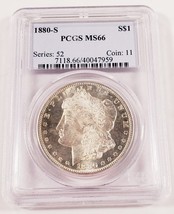1880-S Silver Morgan Dollar Graded by PCGS as MS-66 - £328.36 GBP