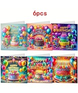 6pcs Happy Birthday  with Colorful Balloons Greeting Cards  Jewel Art COMPLETED - $24.74