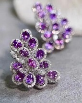 4.50Ct Pear Simulated Amethyst Cluster Stud Earrings 14k White Gold Plated - £107.40 GBP
