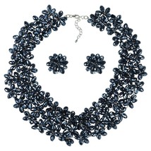Radiant Black Crystals Blooming Mini Floral .925 Jewelry Set - £64.17 GBP