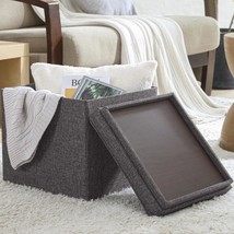 Ornavo Home Square Storage Ottoman Linen Foldable Tufted Cube, Charcoal ... - £33.21 GBP