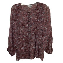 Lucky Brand Rust Red Floral Peasant Blouse Womens Medium Boho - £10.94 GBP