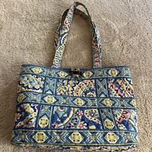 Vera Bradley Blue Green Purple Flowers Shoulder Purse Tote Toggle Closure 13”x9” - £19.58 GBP