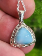 Larimar Pendant 18&quot; Necklace Triangle Gemstone Dolphin Stone 925 Sterling Silver - £40.00 GBP