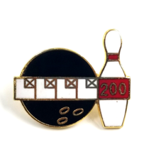 VTG Black Bowling Ball White Red Pin 200 Club Award Enamel Sport Lapel Pin - £7.47 GBP