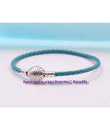 925 Sterling Silver Moments Seashell Clasp Turquoise Leather Bracelet Fi... - £17.21 GBP+