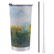 Mondxflaur Retro Sunflowers Steel Thermal Mug Thermos with Straw for Coffee - $20.98