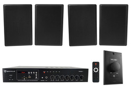 Rockville Commercial Restaurant Amp+(4) Black Slim Wall Speakers+Wall Co... - $424.99