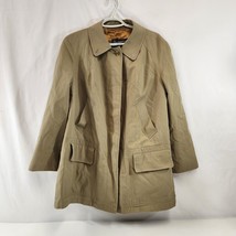 Burberry Khaki Jacket Overcoar Womens Large England Wool Check Plaid Lining - £76.30 GBP