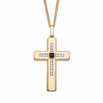 14K Gold Gp Black Onyx Pendant Cross Crucifix Charm And 22&quot; Chain - £80.41 GBP