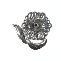 Hector Aguilar Taxco 940 silver 3d flower pin with leaves - $514.55