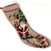 Needlepoint Christmas Stocking Santa Clause Merry Christmas Tree Presents Train - £31.45 GBP