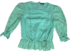 Shein Women&#39;s Lace Cropped Blouse w/ Back Zipper Half Sleeve Size 4 Aqua... - $112.88 MXN