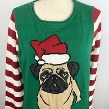 Ugly Christmas Sweater Size Small Green Pug Dog Tunic Santa Red White Sl... - £23.58 GBP