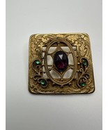 Antique Edwardian Gold Purple Green Accent Laurel Brooch 4.6cm BB7 - $1,974.05 MXN