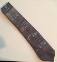 Vintage Cornell tie gray with cars and white stripes made in USA 60 inches - £10.87 GBP