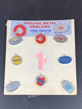 Vintage Genuine Metal Emblems Gumball Charms Cardboard Header Display Pa... - $39.59