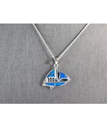 Womens Sterling Silver Blue Opal Sailboat Pendant Necklace 5.0g E3302 - $44.55