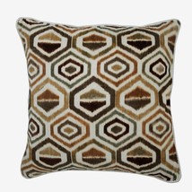 Brown Decorative Pillow Cover, Ikat Brown Printed 16&quot;x16&quot; Velvet, Honey Hexagon - £25.47 GBP+