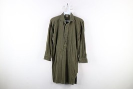 Vintage 70s Mens 45 / 38 cm Faded Military Collared Button Down Thermal Shirt - £37.16 GBP