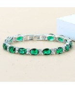 9.60 Ct Oval Cut Green Emerald &amp; Diamonds 14k White Gold Over 7&quot; Tennis ... - $125.99