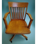 1943 Marble Co. Bankers Lawyer Chair Swivel w/Arms Golden Tiger Oak Wood... - $643.49