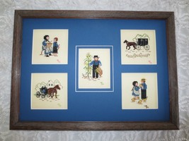 Wood Framed &amp; Matted 5 AMISH LIFE SCENES Counted Cross Stitch - 18.25&quot; x... - £22.12 GBP