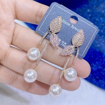 Fashion Pearl Pendant Zircon Leaf Shape Elegant Women&#39;s Wedding Earrings Best Gi - £34.32 GBP
