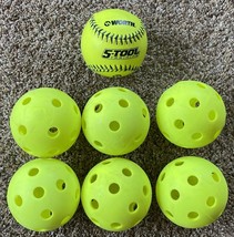 Worth 5-Tool Training 11&quot; Softball with 6 Yellow Plastic Practice Balls w/ Holes - £11.62 GBP