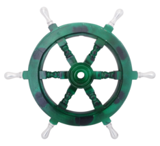 Nautical 18&quot; Green Wooden Ship Wheel with Aluminium Handle, Home Wall Decor - £54.73 GBP