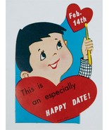 VINTAGE VALENTINE CARD BOY ESPECIALLY HAPPY DATE FEB 14TH VALENTINE 1960s - €4,80 EUR