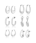 Women’S Fashion Earrings Set, White Gold Plated, Stainless Steel, 6 Pair... - $48.92 CAD