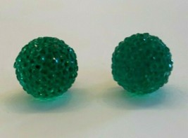NEW Green Sparkle Crystal Round Disco Ball Silver Stud Earrings - £3.98 GBP