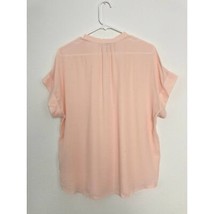 J Crew Peach Pink Blouse Women Medium Petite Short Sleeve Button Neck Cr... - $44.55