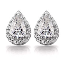 925 Halo Design Pear Cut 0.5ct 4*6Blue Moissanite VVS Fine Jewelry Diamond Stud  - £94.80 GBP