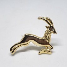 Vintage Gold Tone Goat Brooch Rhinestone Eye Pin - £11.82 GBP