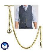 Albert Chain Gold Color Pocket Watch Chain for Men with Anchor Medal Fob AC66N - $17.99