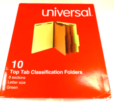 Universal Classification Folder, Letter, Eight-Section, Green, 10/Box (U... - $8.00