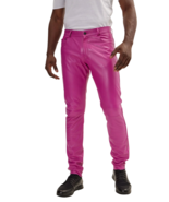 Men Leather Pants Pink Trousers Slim Fit Biker Men&#39;s Jeans Style Pant MP011 - $161.21 CAD