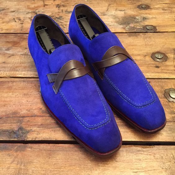 New Men's loafer shoes, royal blue suede shoe for men, Men's tassel dress shoes