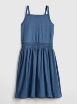 New Gap Kids Girl Smocked Cornflower Blue Square Neck Sleeveless Tank Dress 6 7 - $19.79