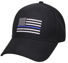 POLICE THIN BLUE LINE USA FLAG BLACK EMBROIDERED MILITARY HAT CAP - £22.64 GBP