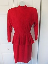 OUTRAGEOUS Red Backless Peplum Long Sleeve Dress Size 7/8 High Collar Stretchy - £17.98 GBP